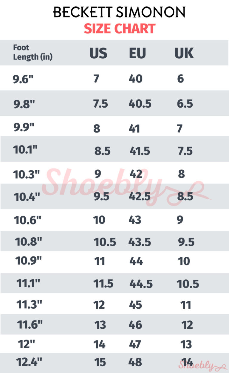 Beckett Simonon Sizing: Sneakers, Shoes, and Boots Size Info