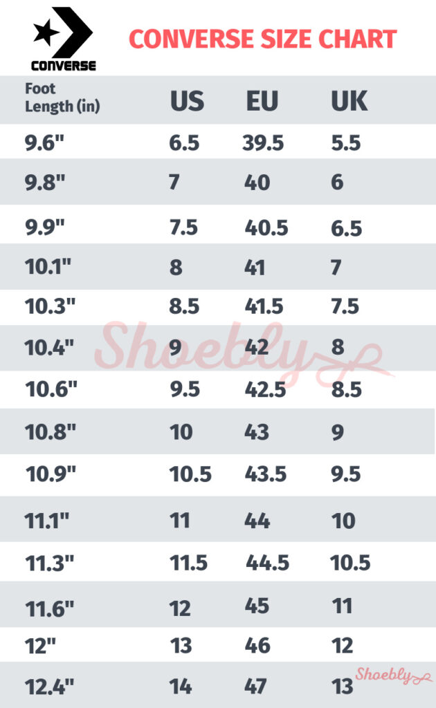 Converse chuck taylor size on sale chart