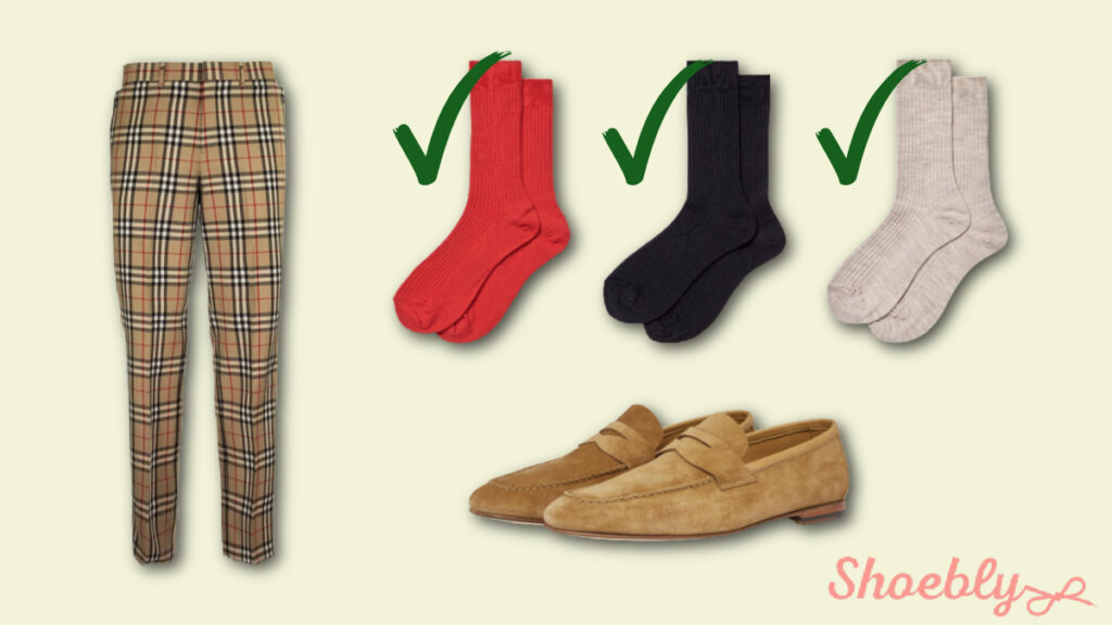matching socks for classic Burberry check & loafers
