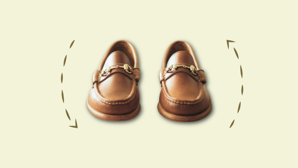 how should loafers fit - a pair of bit loafers & dashed arrows