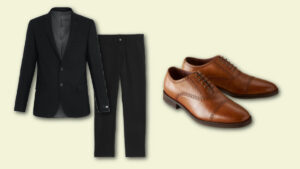 how to wear brown shoes with a black suit or pants - a black suit and oxfords
