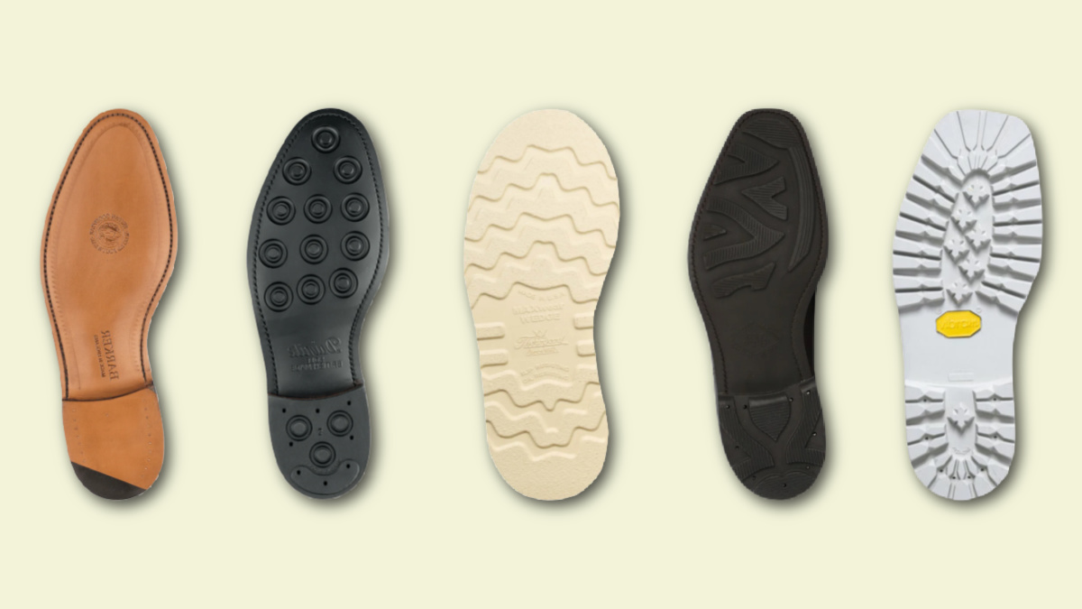 types of soles - leather sole, datine sole, wedge sole, ridgeway sole, vibram sole