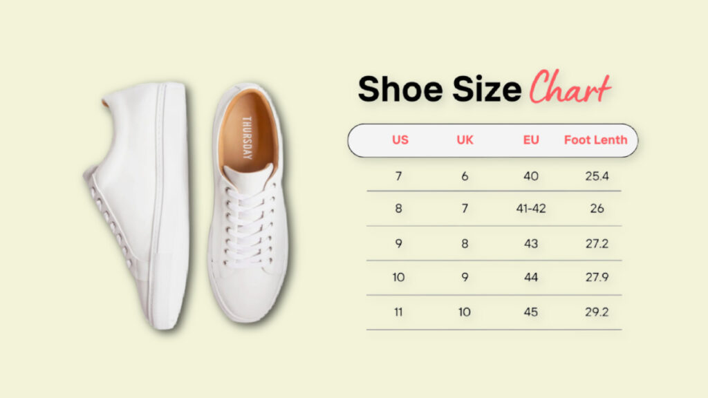 Shoe Size Conversion Chart - Shoe Size Chart & a pair of white sneakers