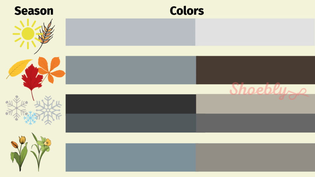 shades of grey seasonal diagram  -  wear brown shoes with grey pants