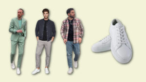 white sneaker outfit ideas for men - smart casual outfit examples & a pair of white sneakers